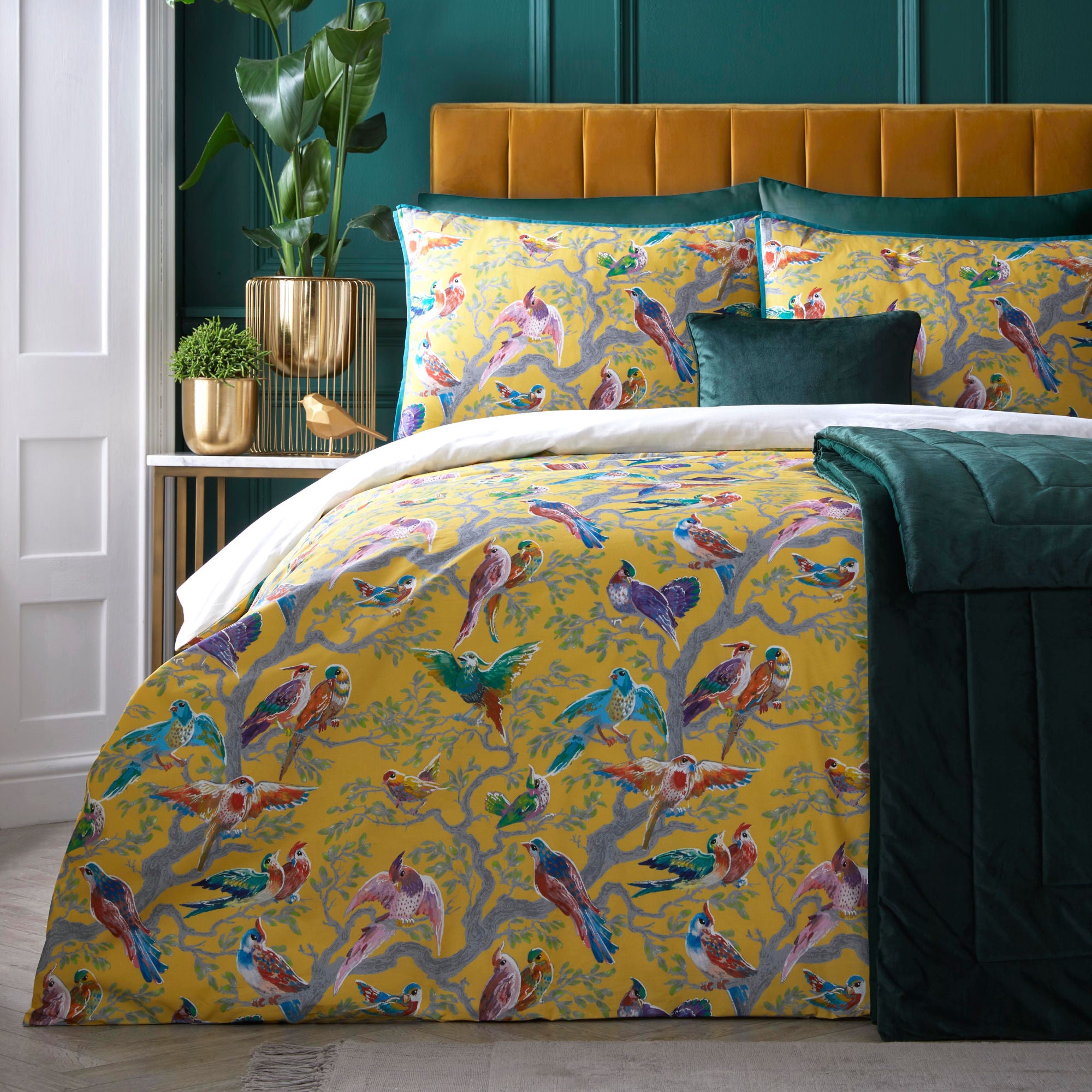 Birdity Absurdity Duvet Cover Set by Laurence Llewelyn-Bowen in Yellow - Duvet Cover Set - Laurence Llewelyn-Bowen