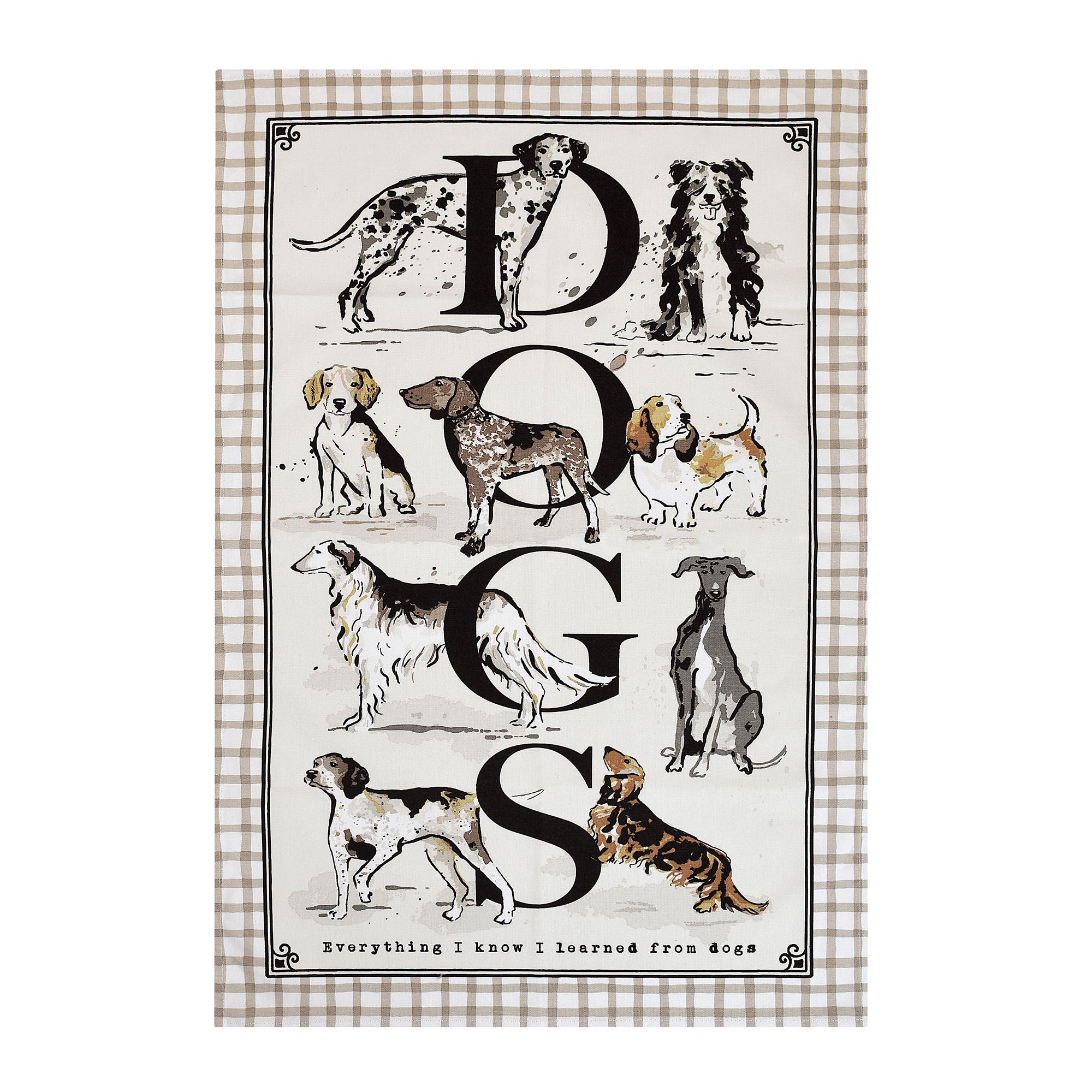 Country Dogs Cotton Tea Towel in Brown - Tea Towel - Ulster Weavers