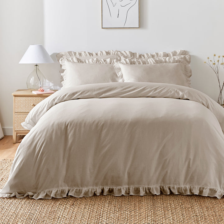 Cassia Frill Duvet Cover Set by Appletree Loft in Natural