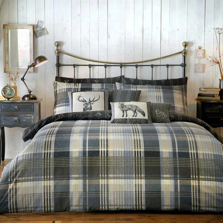 Connolly Check Duvet Cover Set by Dreams & Drapes Lodge in Charcoal - Duvet Cover Set - Dreams & Drapes Lodge