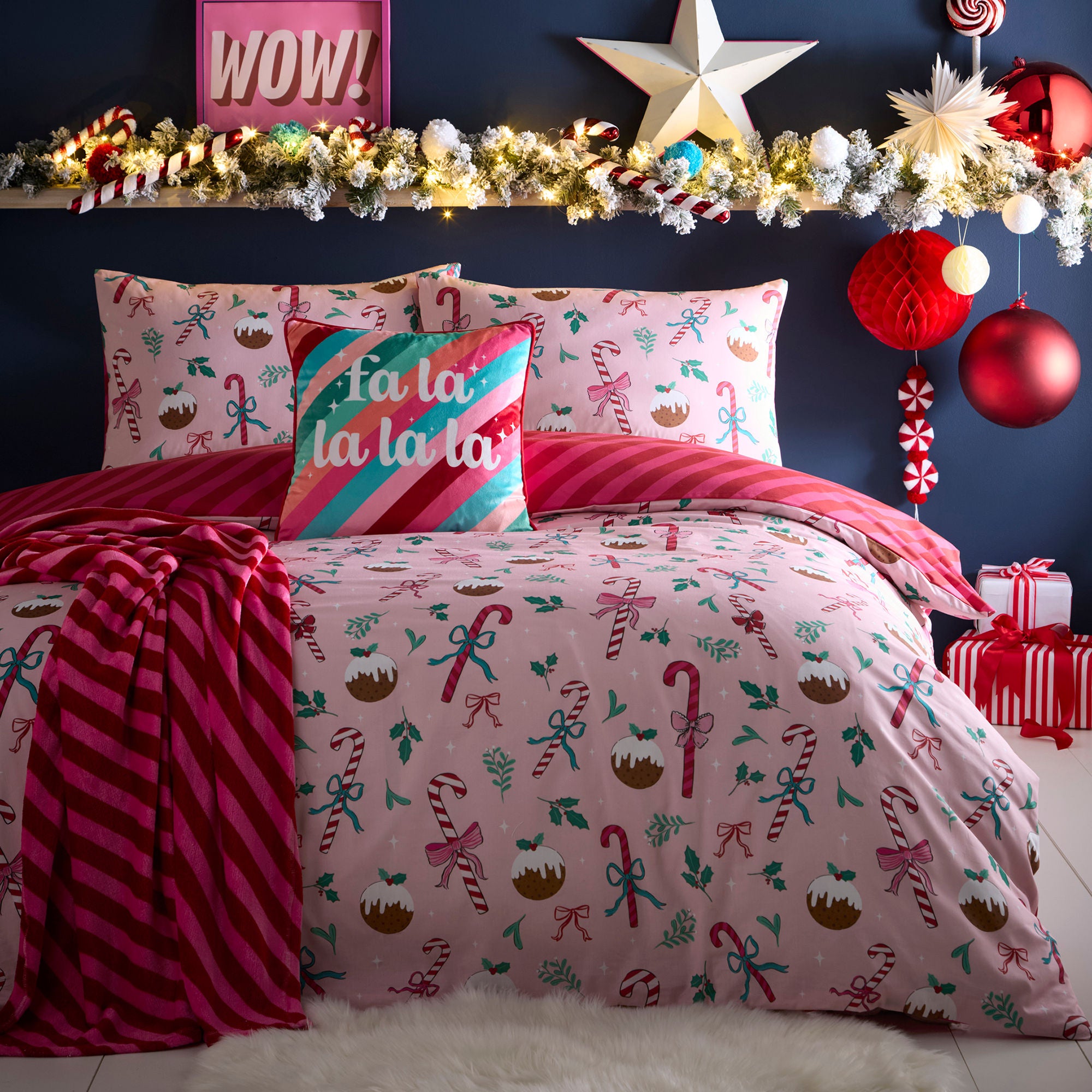 Candy Stripe Christmas Throw in Pink 120 x 150cm - Throw - Fusion