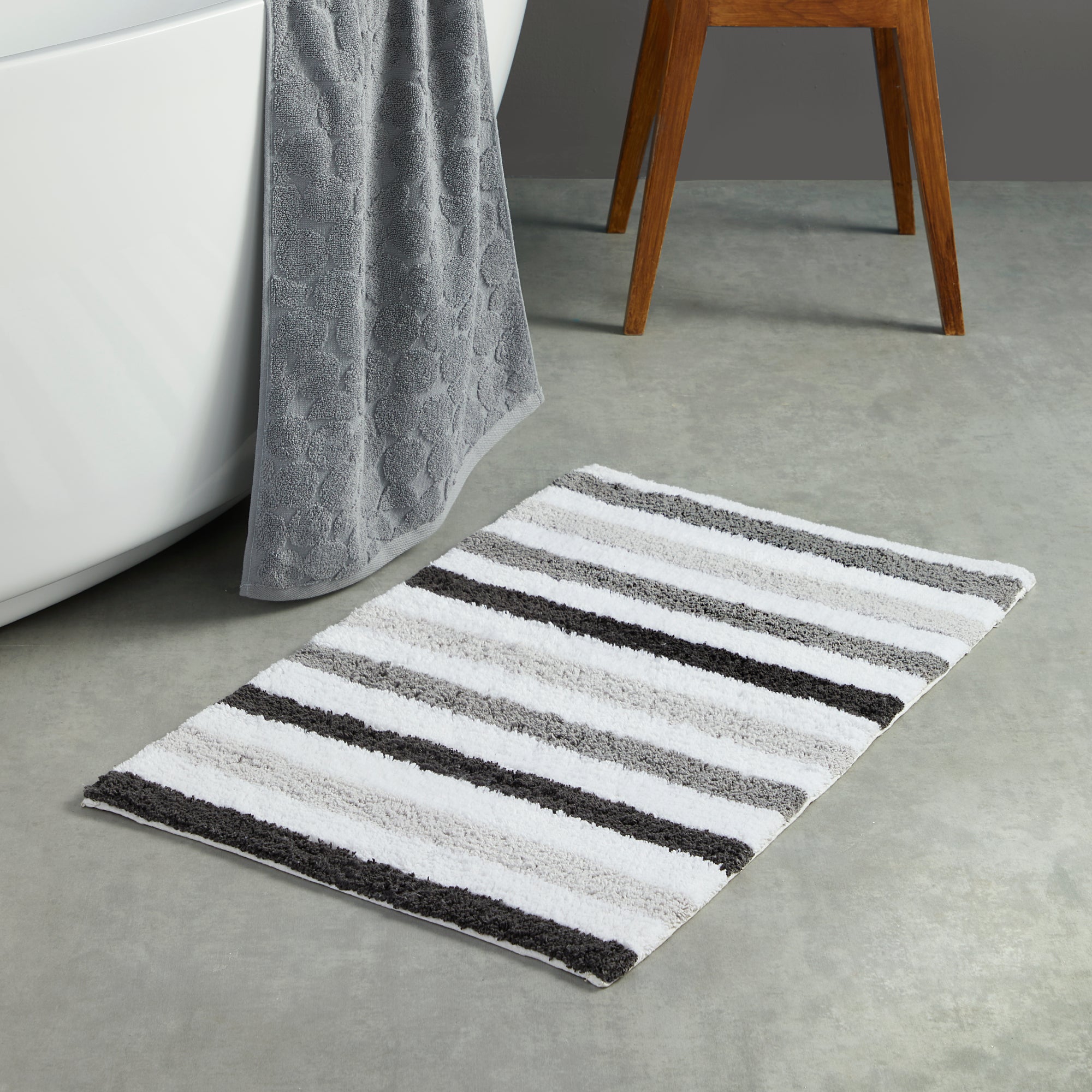 Carlson Stripe Bath Mat by Fusion Bathroom in Grey 50 x 80cm - Bath Mat - Fusion Bathroom