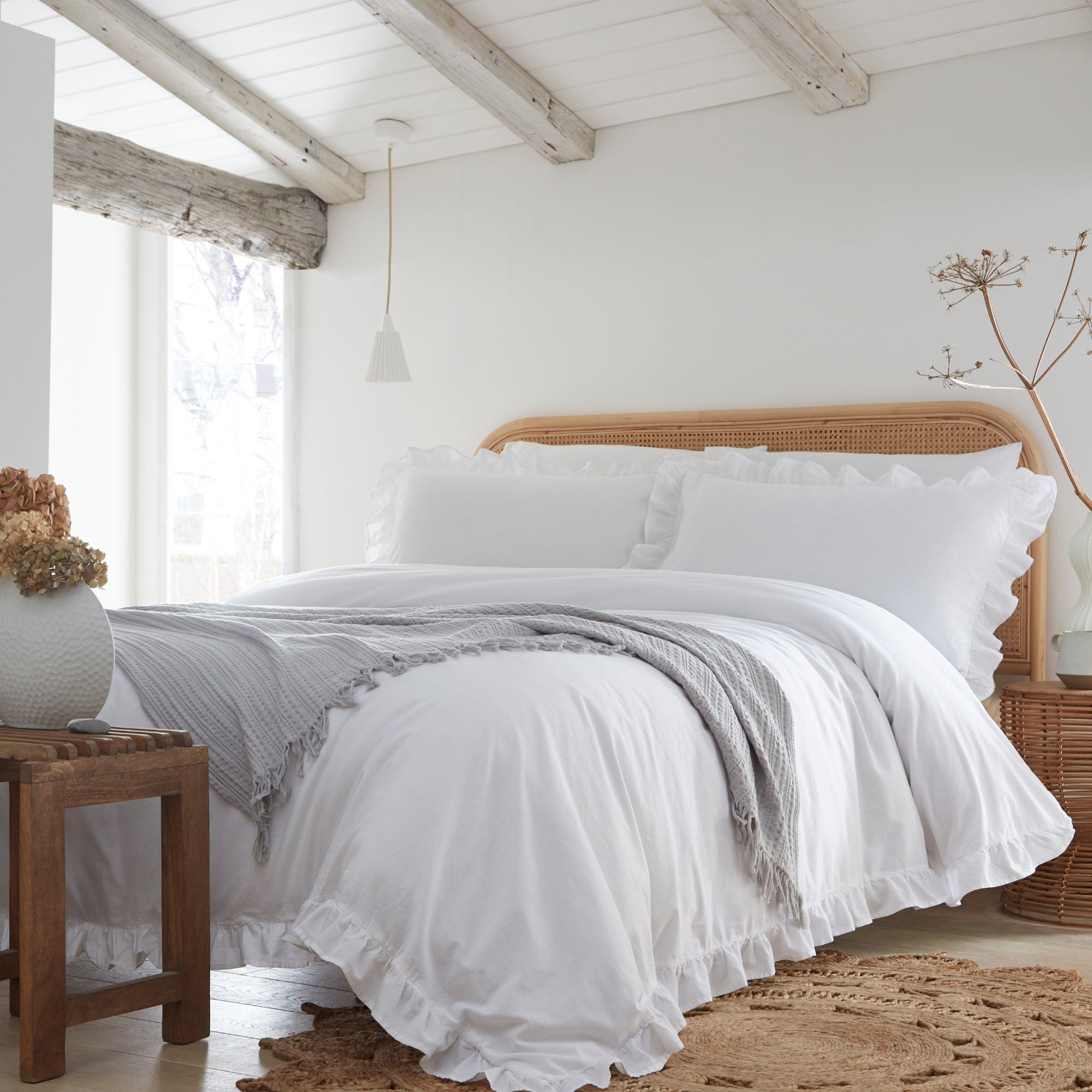 Cassia Frill Duvet Cover Set by Appletree Loft in White - Duvet Cover Set - Appletree Loft