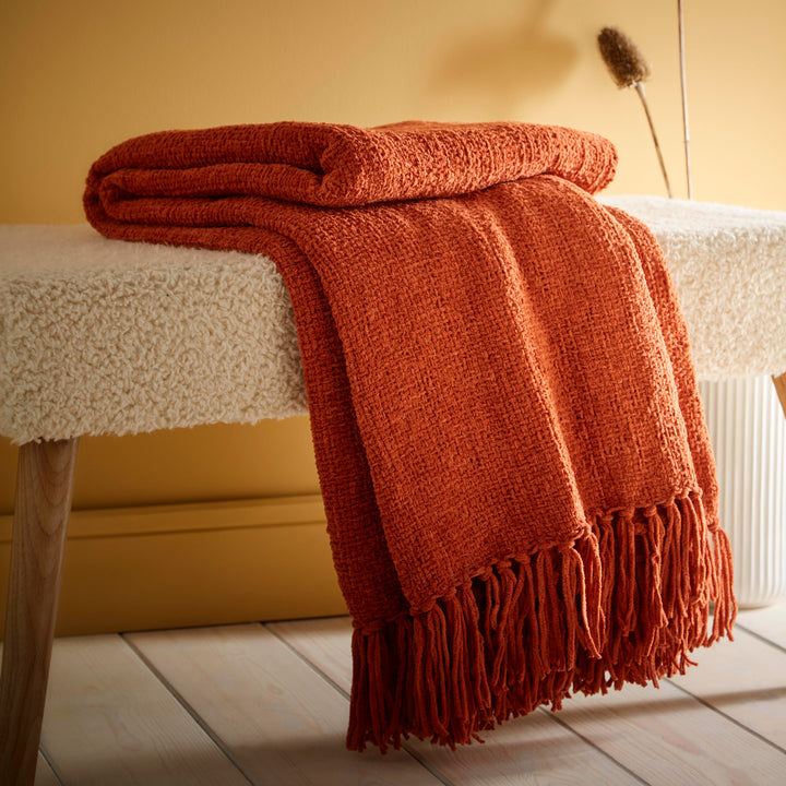 Chenille Throw by Appletree Loft in Terracotta 130 x 180cm - Throw - Appletree Loft