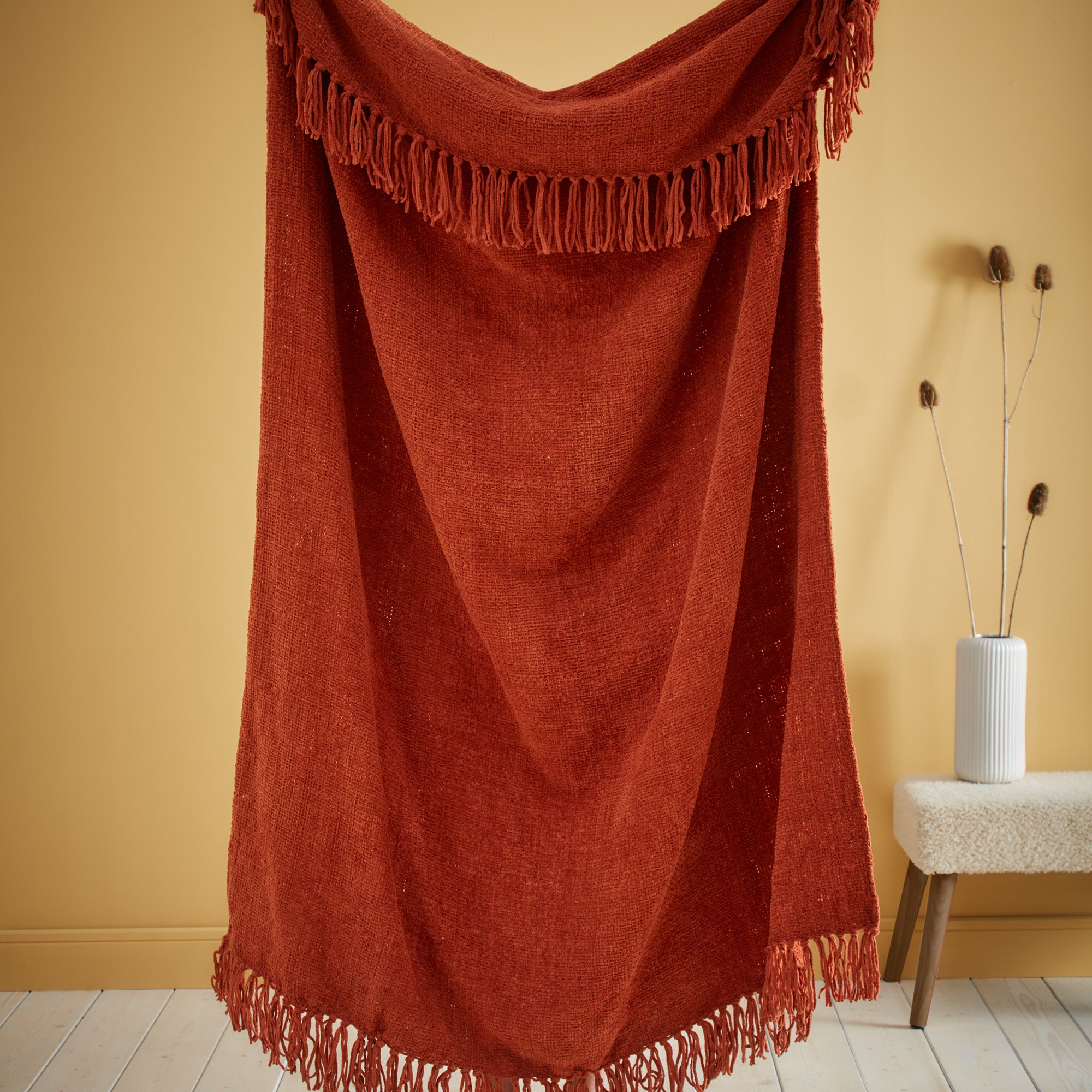 Chenille Throw by Appletree Loft in Terracotta 130 x 180cm - Throw - Appletree Loft