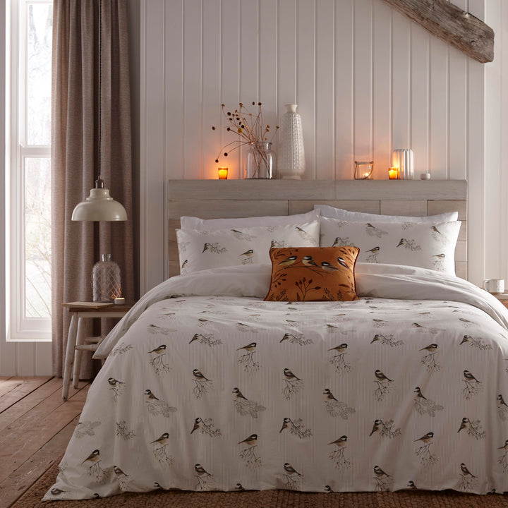 Chickadee's Duvet Cover Set by Dreams & Drapes Lodge in Natural - Duvet Cover Set - Dreams & Drapes Lodge