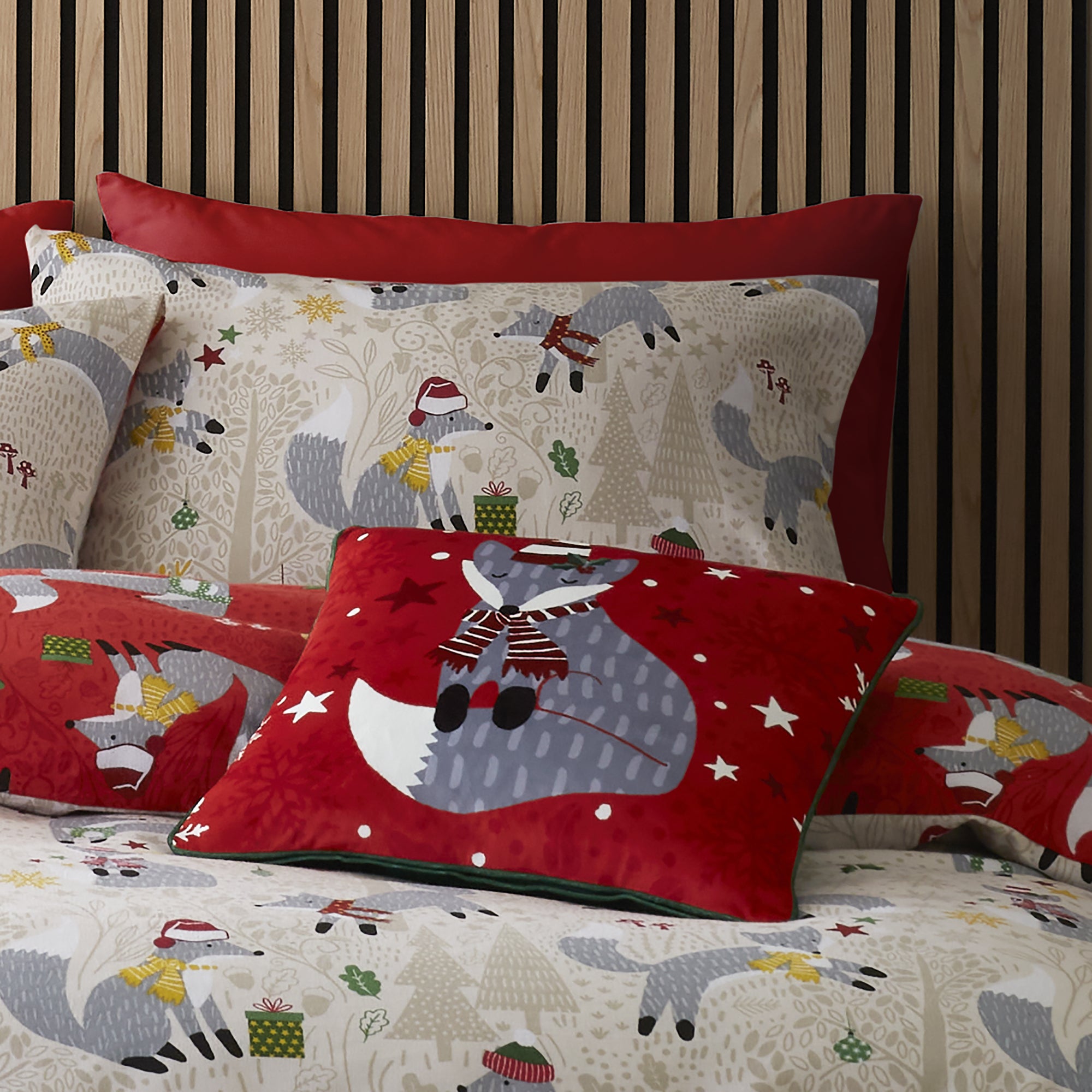 Christmas Foraging Fox Duvet Cover Set by Fusion in Red - Duvet Cover Set - Fusion