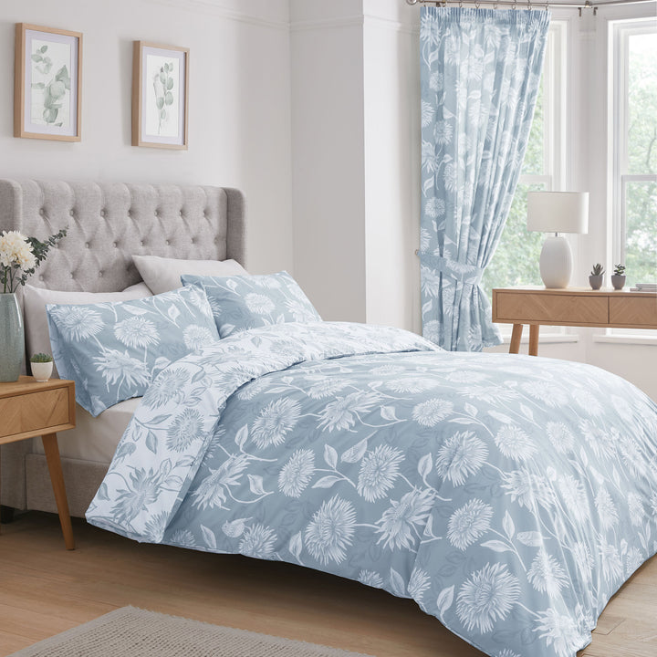 Chrysanthemum Duvet Cover Set by Dreams & Drapes Design in Blue - Duvet Cover Set - Dreams & Drapes Design