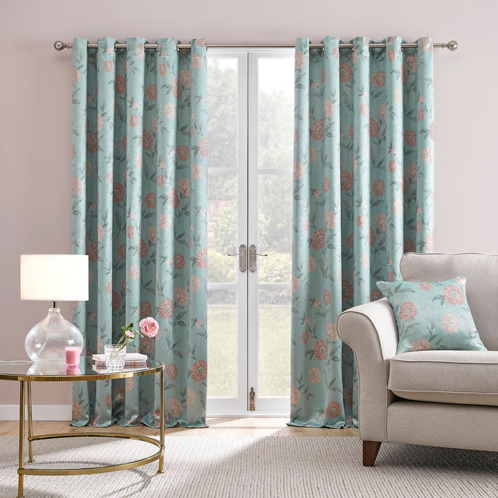 Dahlia Pair of Eyelet Curtains by Dreams & Drapes in Duck Egg - Pair of Eyelet Curtains - Dreams & Drapes Curtains