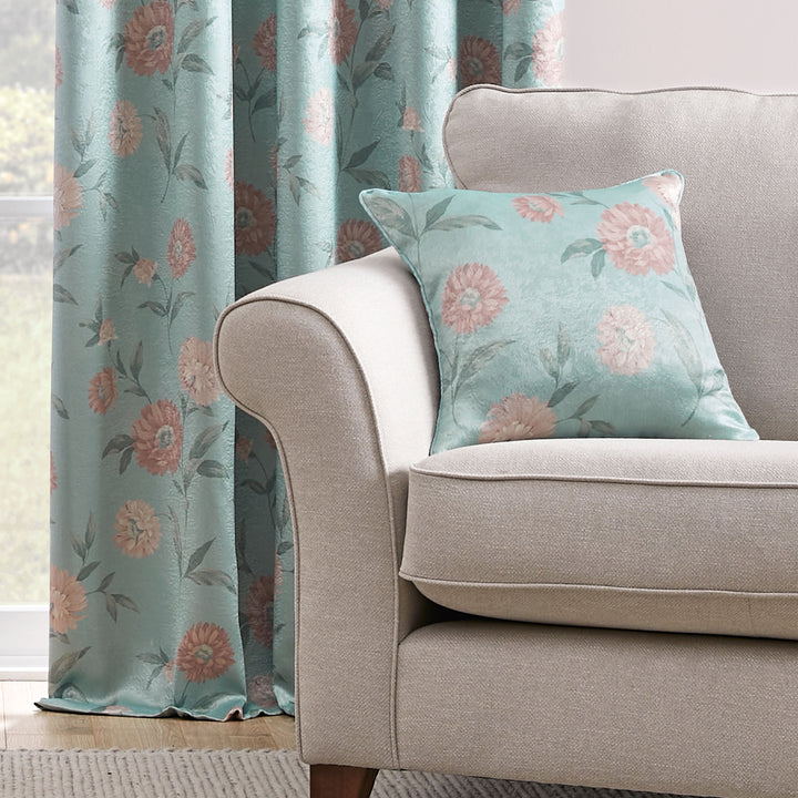 Dahlia Cushion by Dreams & Drapes in Duck Egg 43 x 43cm - Cushion - Dreams & Drapes Curtains