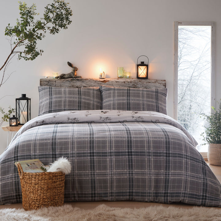 Derwent Check Duvet Cover Set by Dreams & Drapes Lodge in Grey - Duvet Cover Set - Dreams & Drapes Lodge