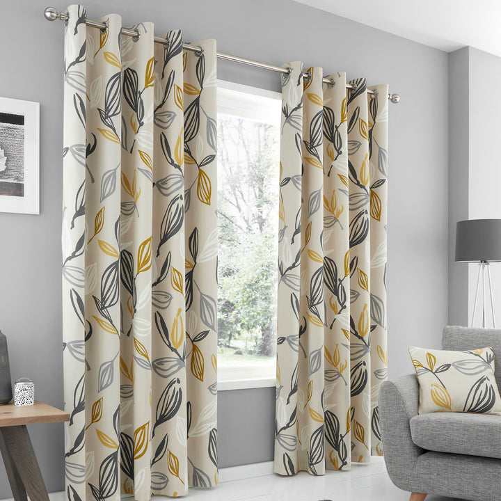 Ensley Pair of Eyelet Curtains by Fusion in Ochre - Pair of Eyelet Curtains - Fusion