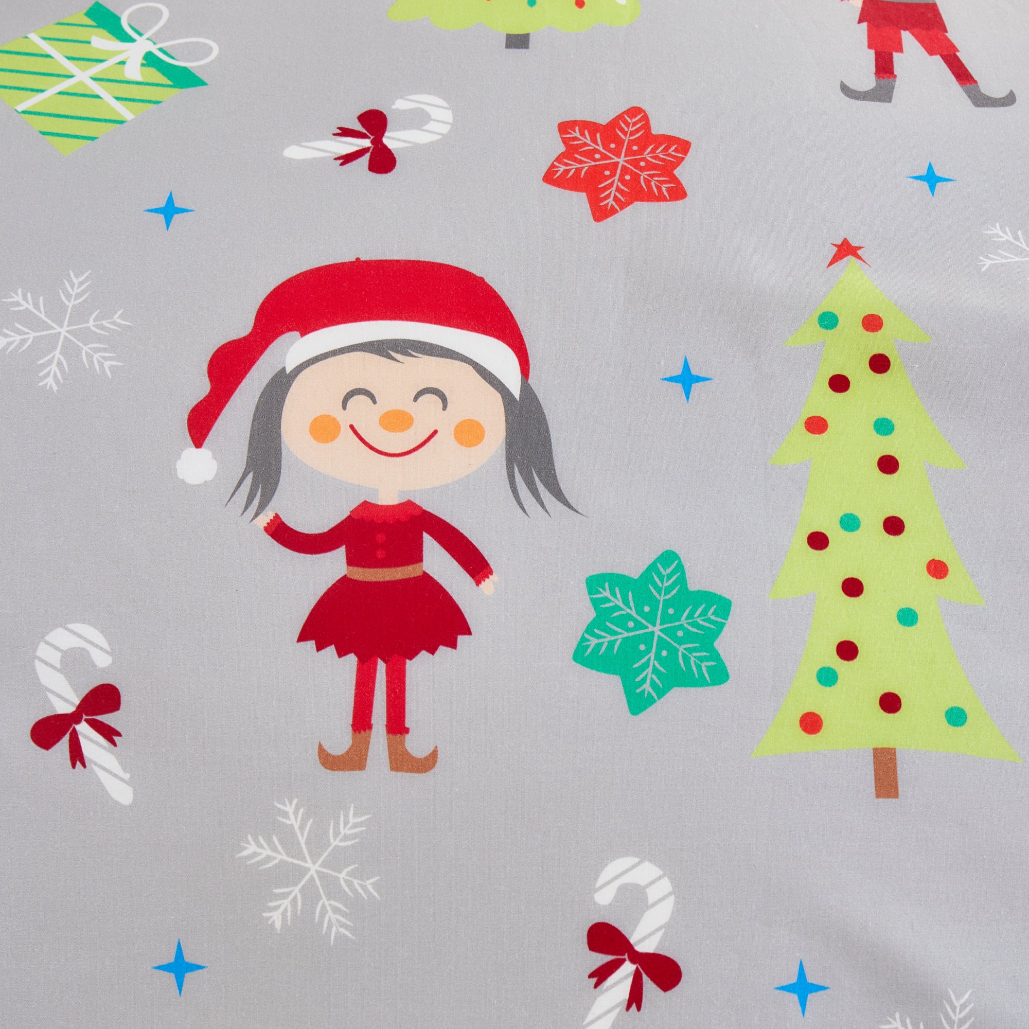 Elf & Santa Duvet Cover Set by Fusion Christmas in Grey - Duvet Cover Set - Fusion Christmas