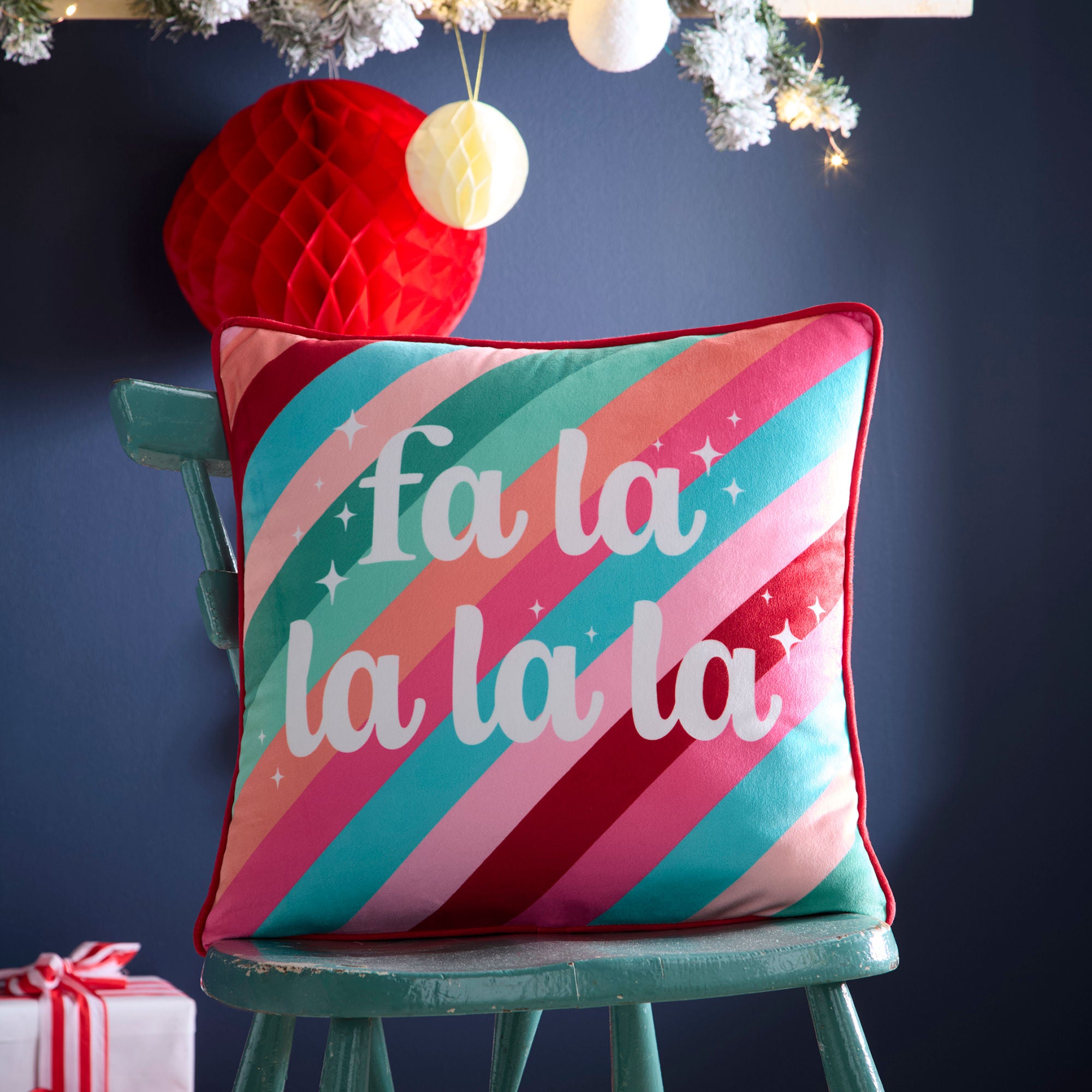 Fa La La Christmas Cushion in Multicolour 43 x 43cm - Cushion - Fusion
