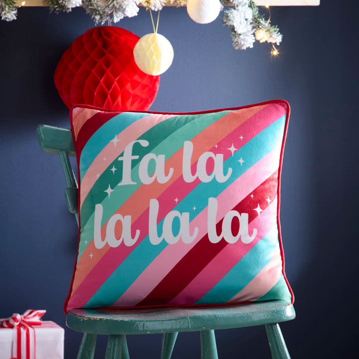 Fa La La Christmas Cushion in Multicolour 43 x 43cm - Cushion - Fusion