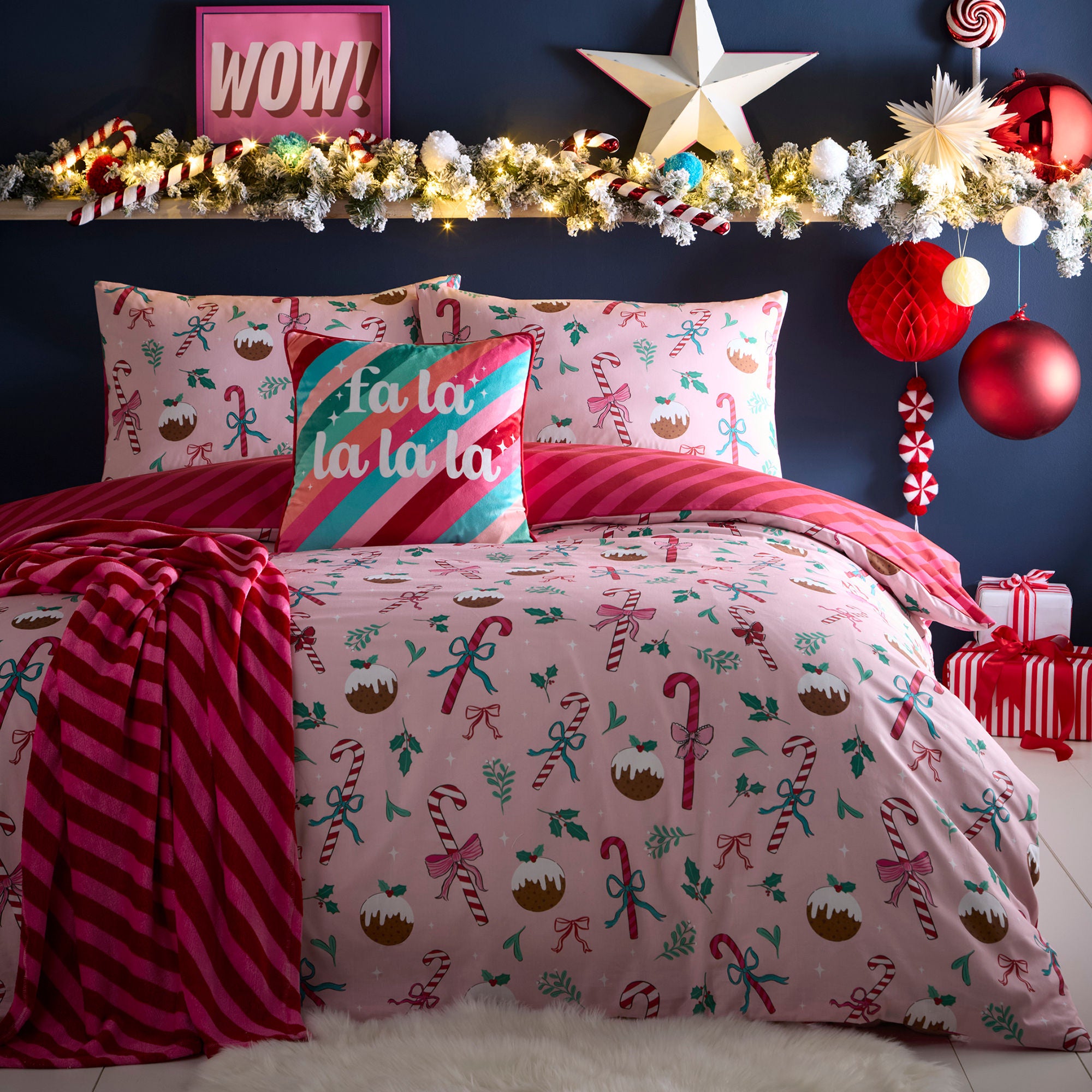 Fa La La Christmas Cushion in Multicolour 43 x 43cm - Cushion - Fusion