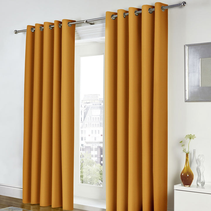 Freya Pair of Eyelet Curtains by Fusion in Ochre - Pair of Eyelet Curtains - Fusion