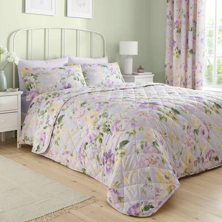 Flourette Bedspread by Dreams & Drapes Design in Lilac 200cm X 230cm