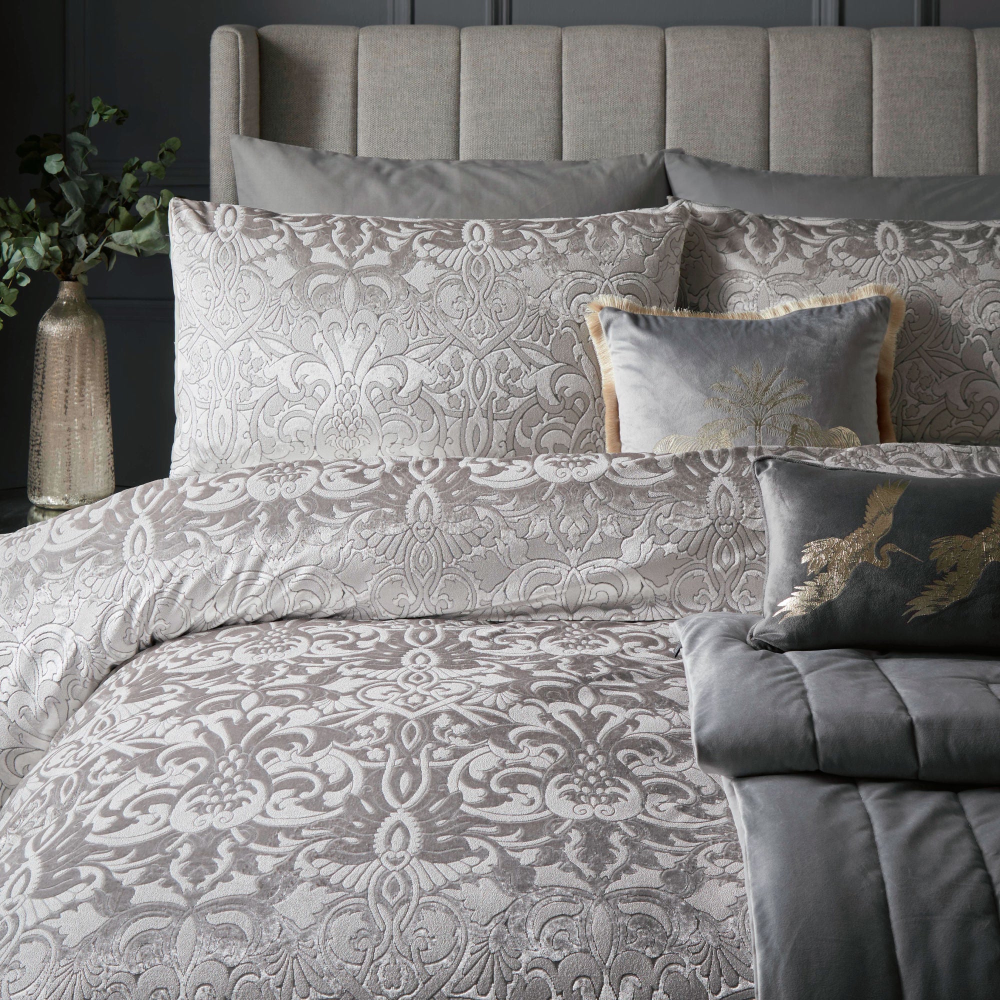 Firenza Duvet Cover Set by Laurence Llewelyn-Bowen in Silver - Duvet Cover Set - Laurence Llewelyn-Bowen