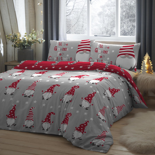 Christmas Gnome Duvet Cover Set in Silver