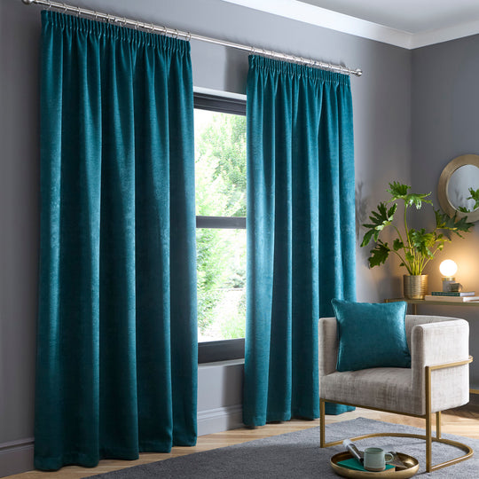 Galaxy Pencil Pleat Curtains in Forest Green