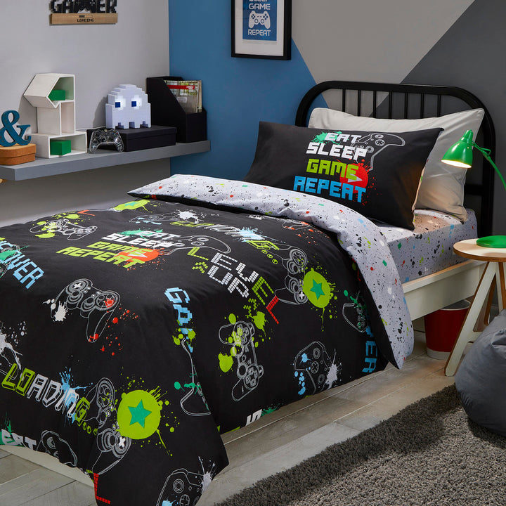 Game Glow Duvet Cover Set by Bedlam in Black - Duvet Cover Set - Bedlam