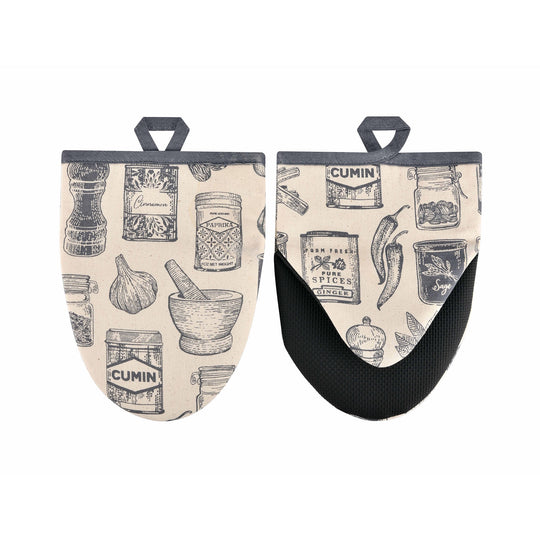 Herbs & Spices Microwave Mitts Pair in Grey