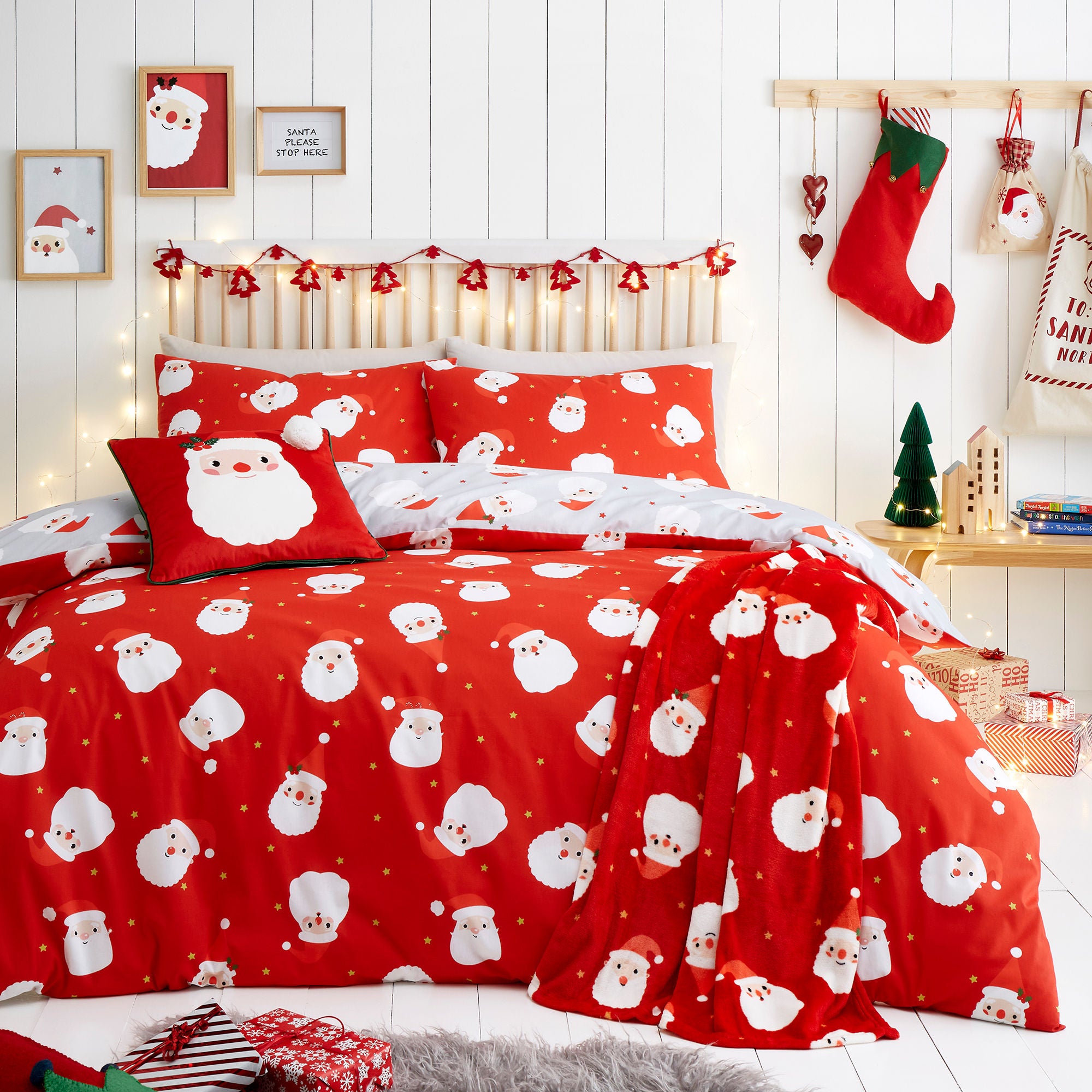 Happy Santa Duvet Cover Set by Fusion in Red - Duvet Cover Set - Fusion