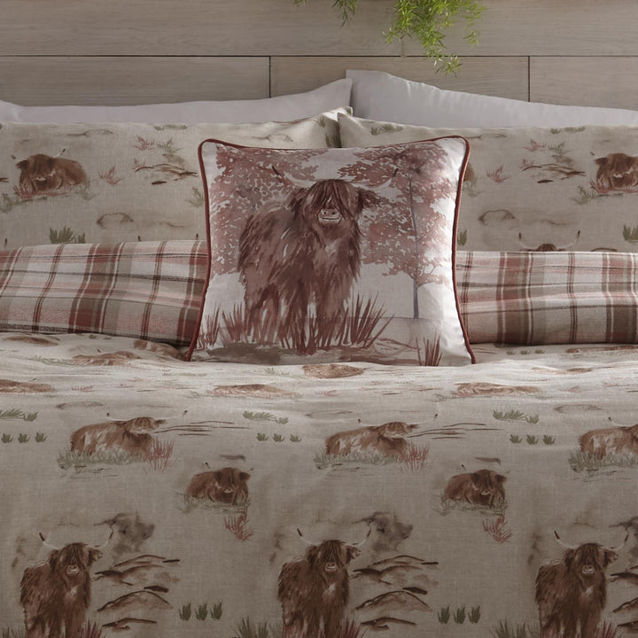 Hanson Highland Cow Cushion by Dreams & Drapes Lodge in Terracotta 43 x 43cm - Cushion - Dreams & Drapes Lodge