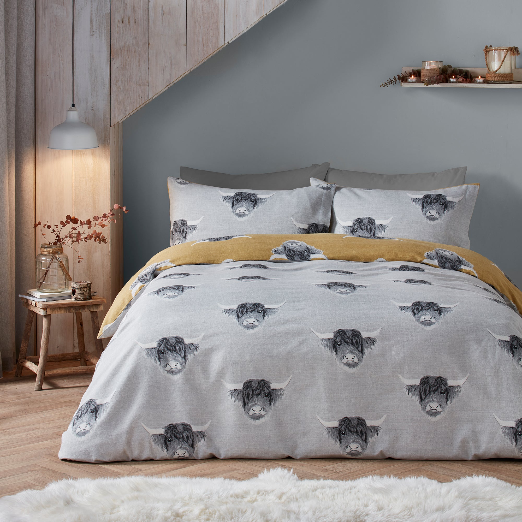 Highland Cow Duvet Cover Set by Fusion Snug in Ochre - Duvet Cover Set - Fusion Snug