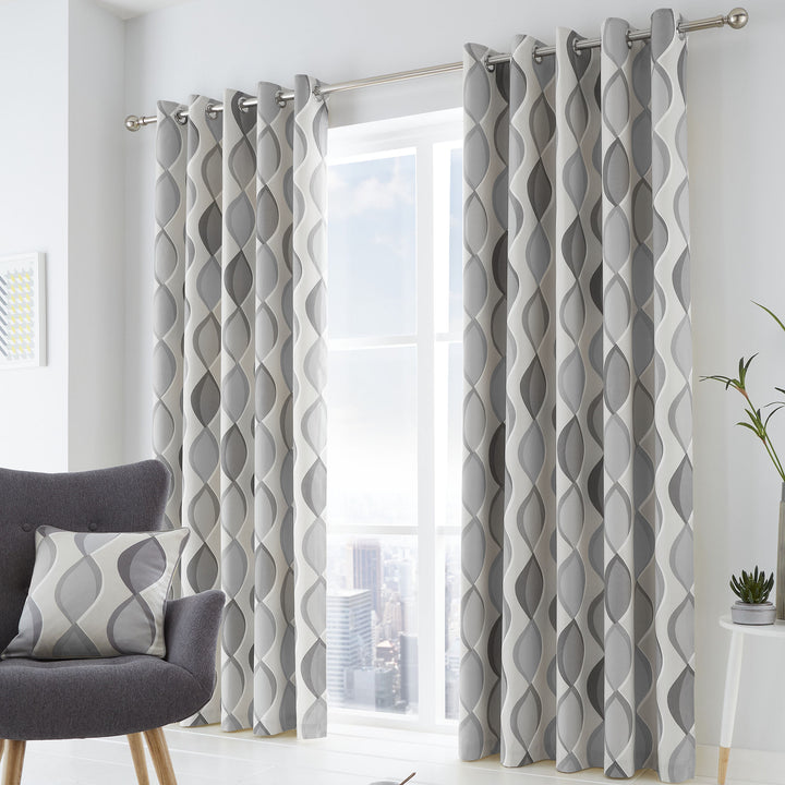 Lennox Pair of Eyelet Curtains by Fusion in Grey - Pair of Eyelet Curtains - Fusion