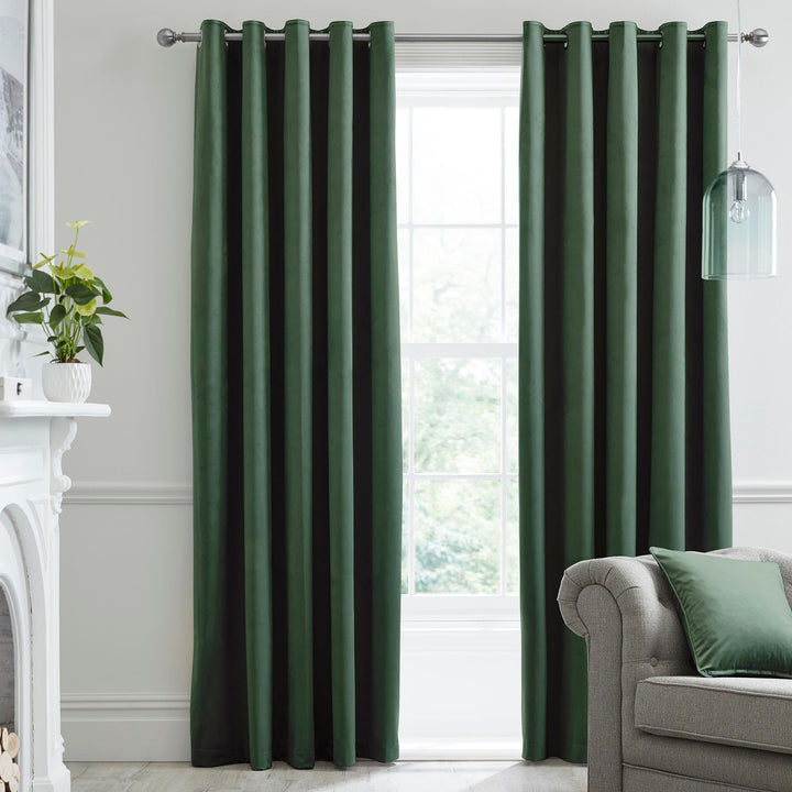 Montrose Pair of Eyelet Curtains by Laurence Llewelyn-Bowen in Bottle Green - Pair of Eyelet Curtains - Laurence Llewelyn-Bowen