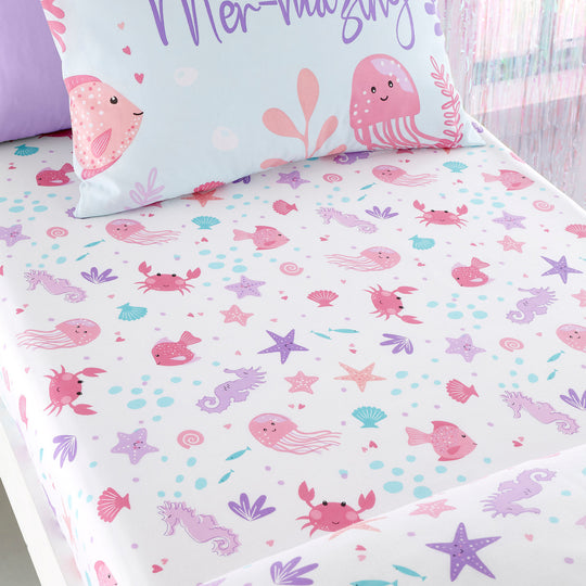 Mermaid Vibes 25cm Deep Fitted Bed Sheet in Aqua