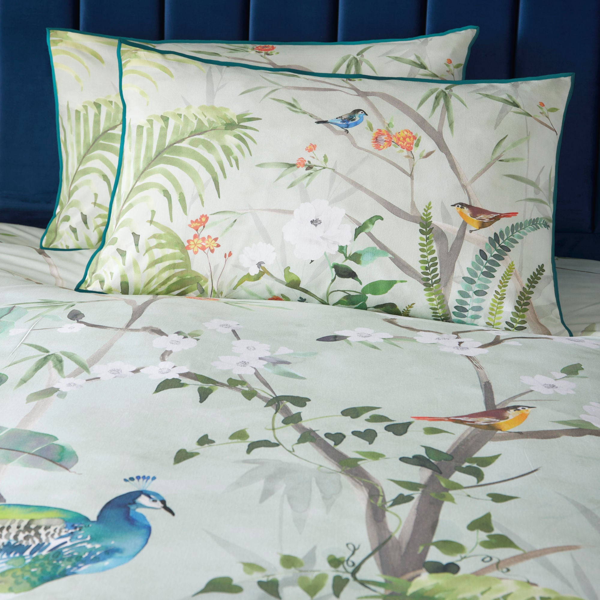 Peacock Jungle Duvet Cover Set by Soiree in Green - Duvet Cover Set - Soiree