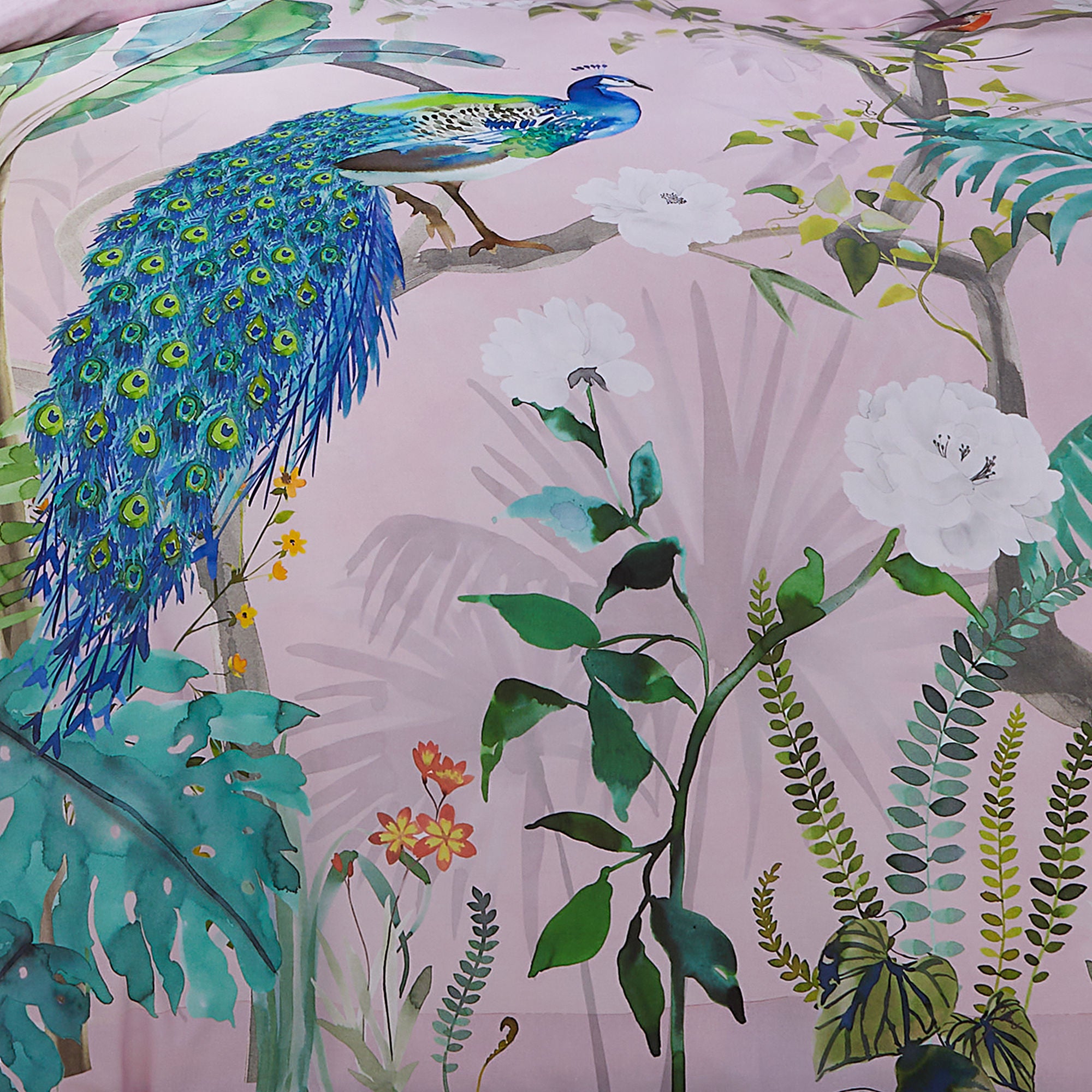 Peacock Jungle Duvet Cover Set by Soiree in Pink - Duvet Cover Set - Soiree