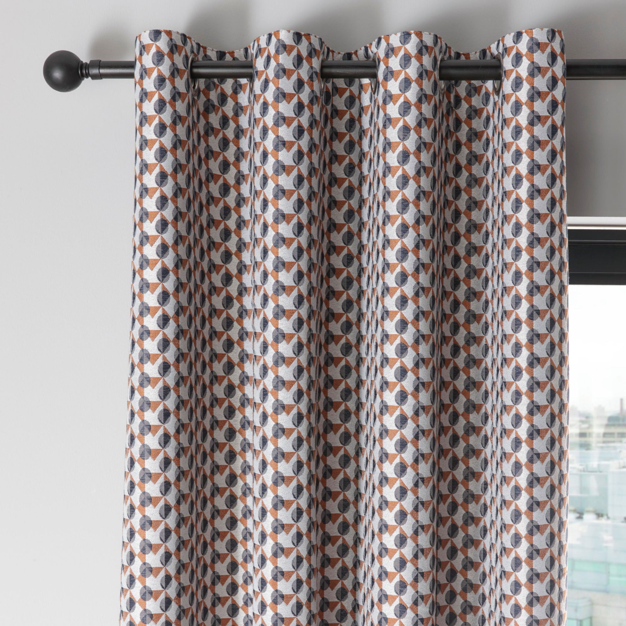 Prado Pair of Eyelet Curtains by Fusion in Grey/Terracotta - Pair of Eyelet Curtains - Fusion