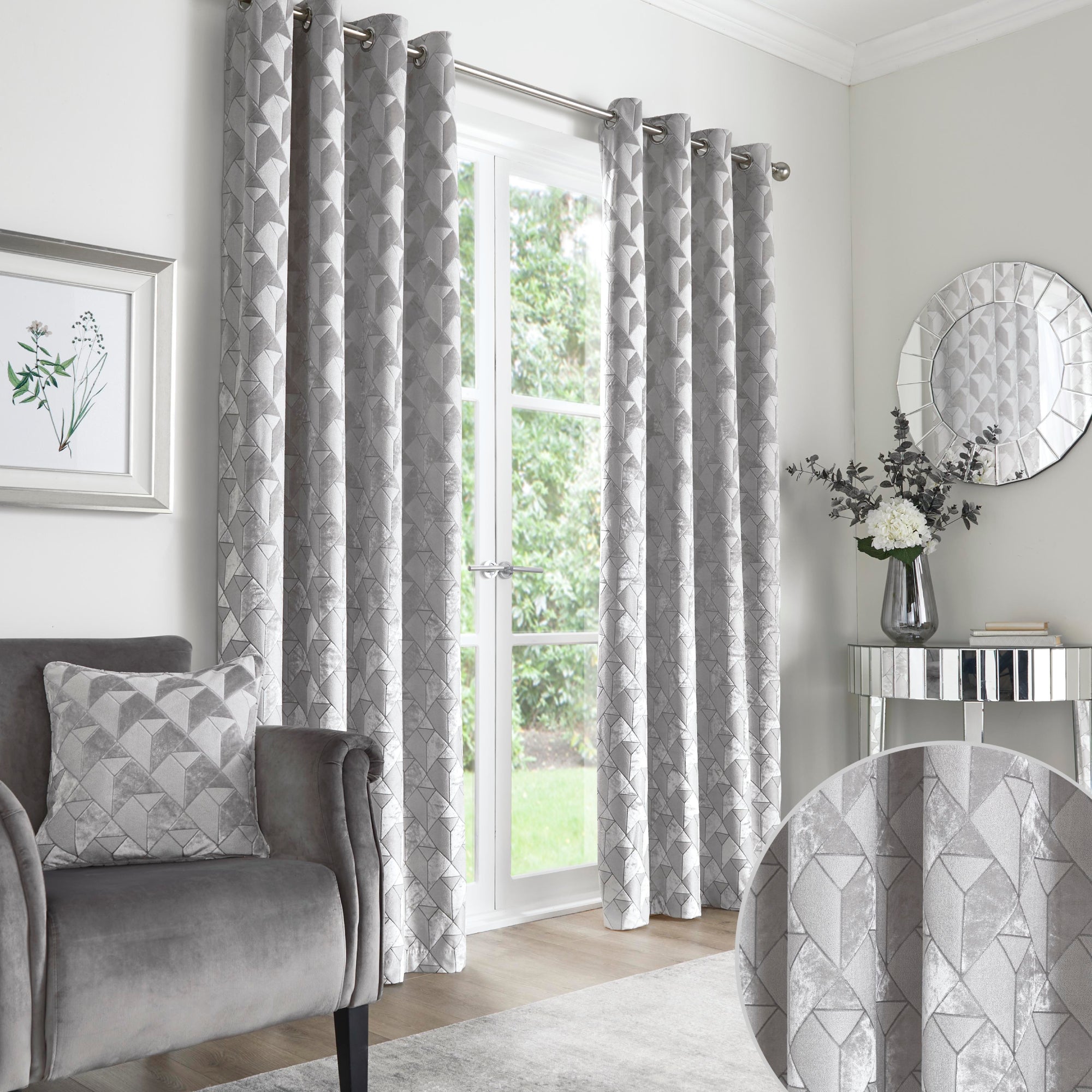 Quentin Pair of Eyelet Curtains by Appletree Boutique in Silver - Pair of Eyelet Curtains - Appletree Boutique