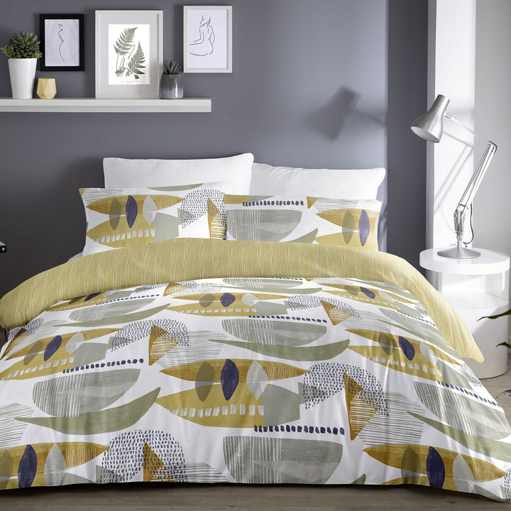 Saldana Duvet Cover Set by Dreams & Drapes in Ochre - Duvet Cover Set - Dreams & Drapes