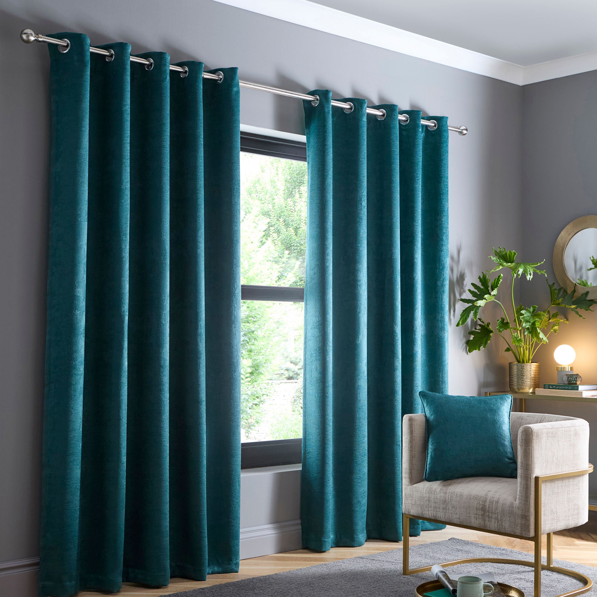 Strata Pair of Eyelet Curtains by Fusion in Forest Green - Pair of Eyelet Curtains - Fusion