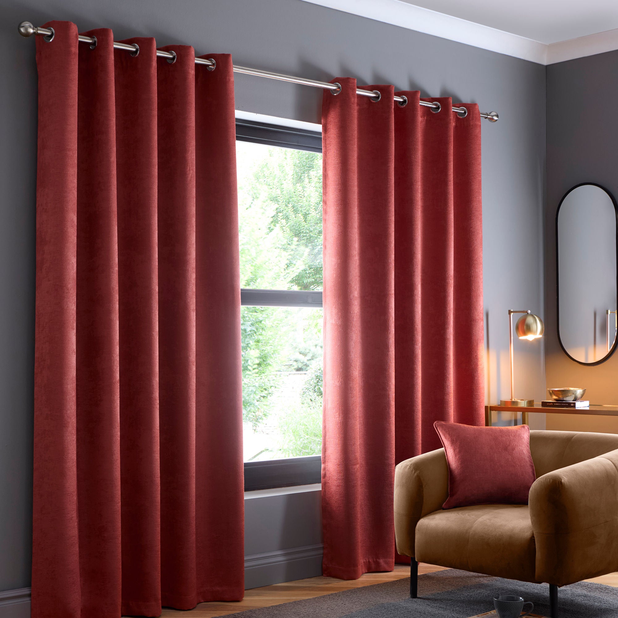 Strata Pair of Eyelet Curtains by Fusion in Terracotta - Pair of Eyelet Curtains - Fusion