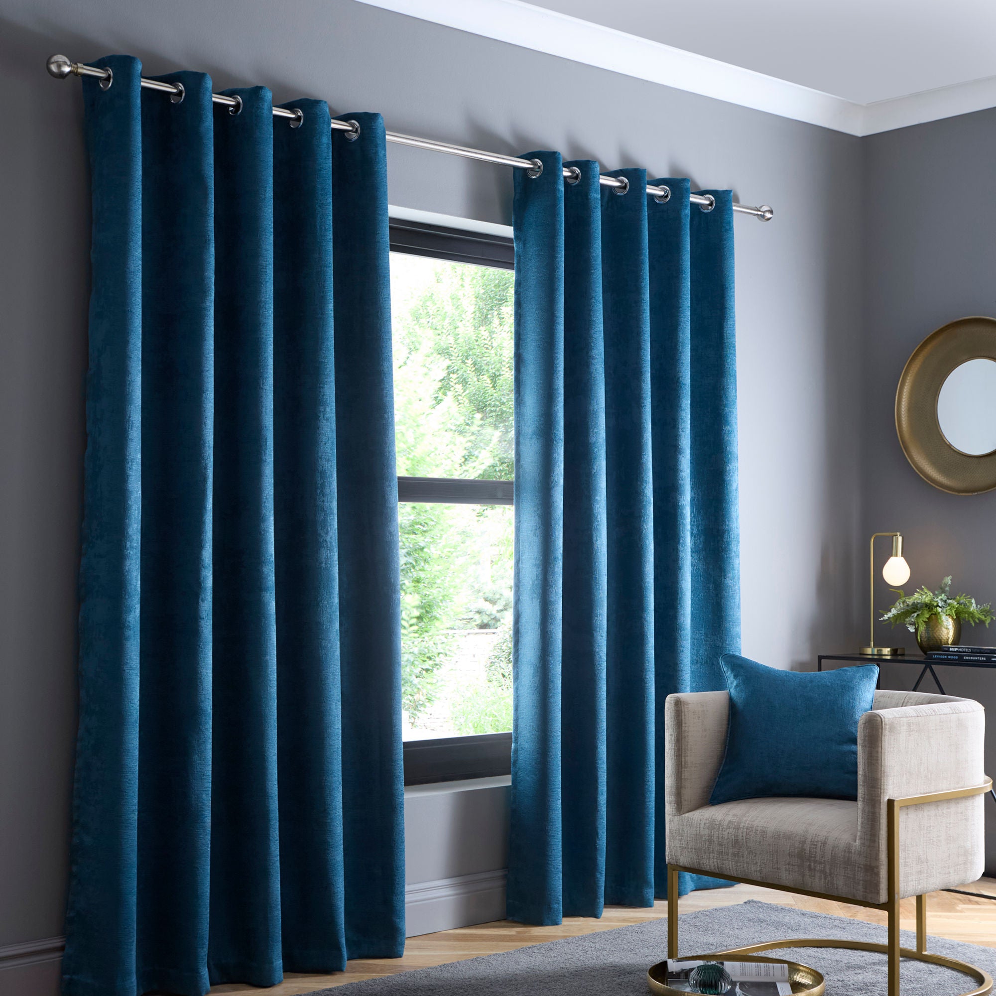 Strata Pair of Eyelet Curtains by Fusion in Teal - Pair of Eyelet Curtains - Fusion