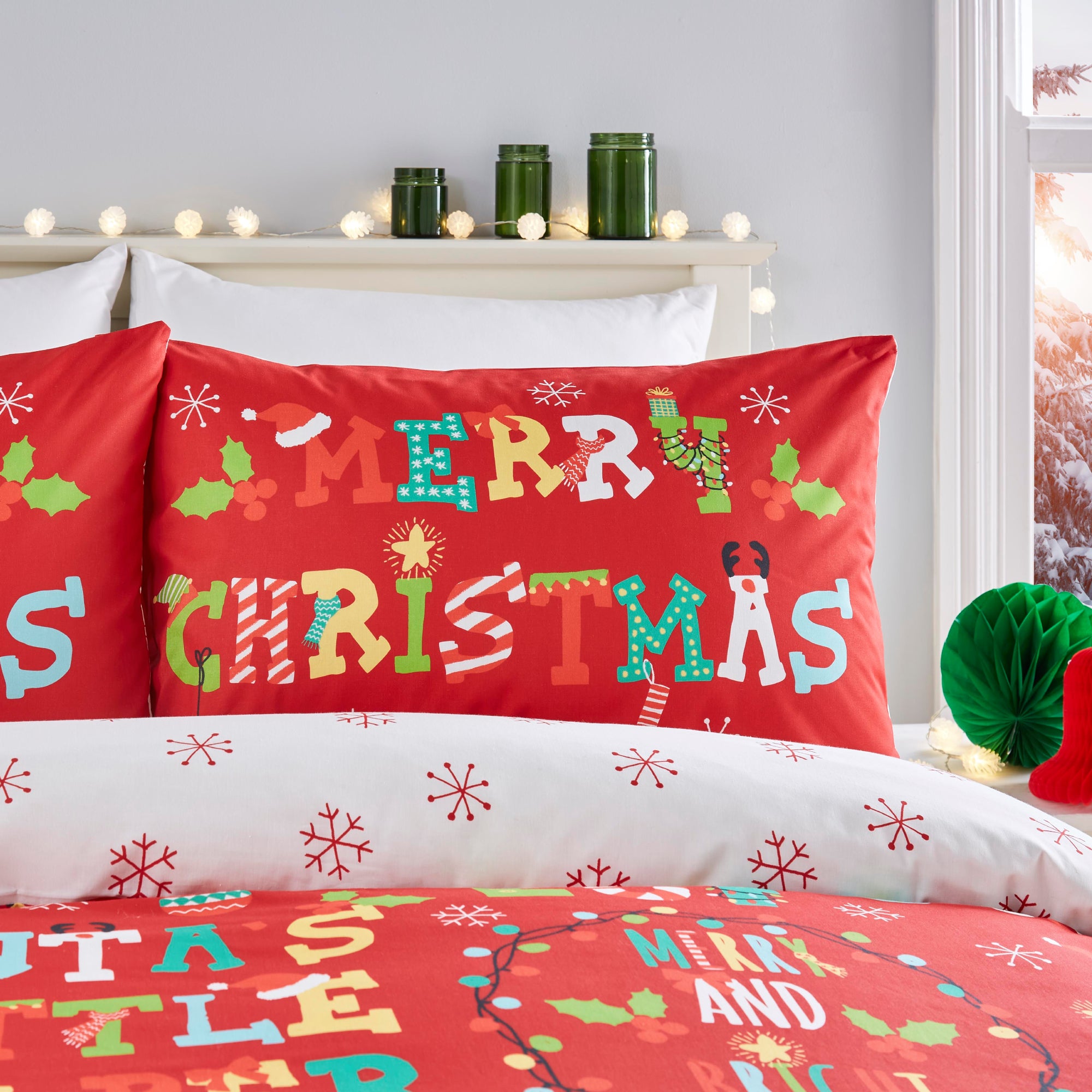 Santa's Little Helper Duvet Cover Set by Fusion Christmas in Red - Duvet Cover Set - Fusion Christmas