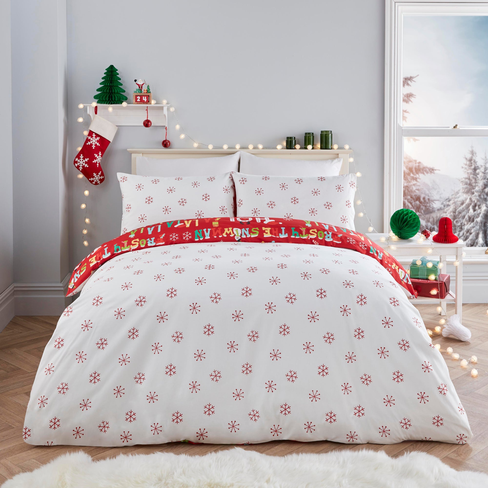 Santa's Little Helper Duvet Cover Set by Fusion Christmas in Red - Duvet Cover Set - Fusion Christmas