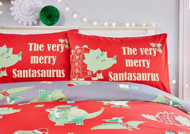Santasaurus Duvet Cover Set by Bedlam Christmas in Red - Duvet Cover Set - Bedlam Christmas