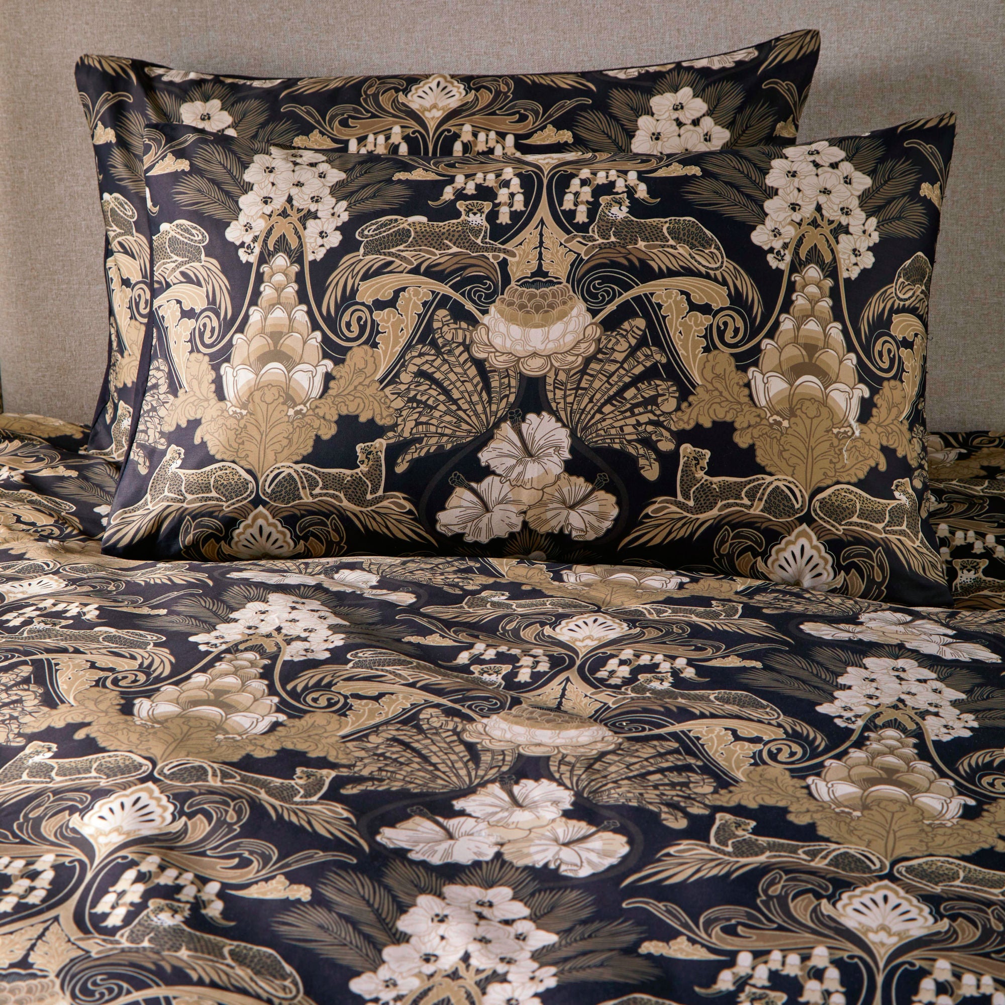 Suburban Jungle Duvet Cover Set by Laurence Llewelyn-Bowen in Black/Gold - Duvet Cover Set - Laurence Llewelyn-Bowen