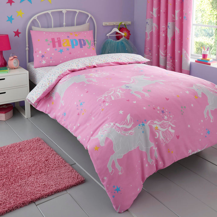 Unicorn Glow Duvet Cover Set by Bedlam in Pink - Duvet Cover Set - Bedlam