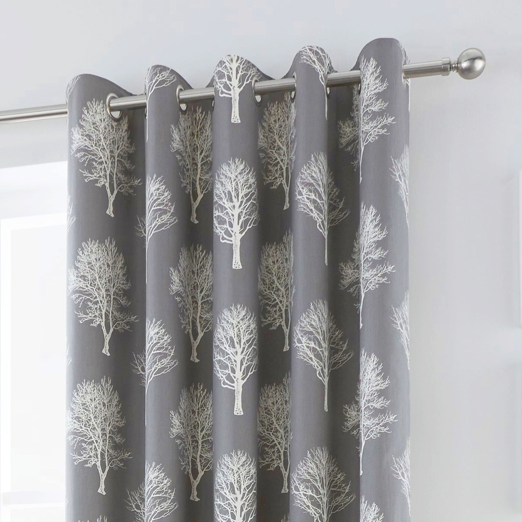 Woodland Trees Pair of Eyelet Curtains by Fusion in Charcoal - Pair of Eyelet Curtains - Fusion