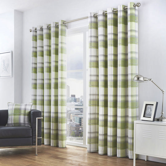 Balmoral Check Eyelet Curtains in Green