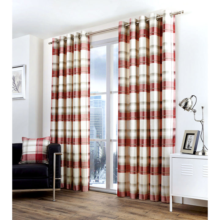 Balmoral Check Pair of Eyelet Curtains by Fusion in Ruby - Pair of Eyelet Curtains - Fusion