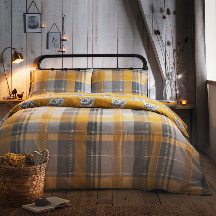 Colville Check Duvet Cover Set by Dreams & Drapes Lodge in Ochre - Duvet Cover Set - Dreams & Drapes Lodge